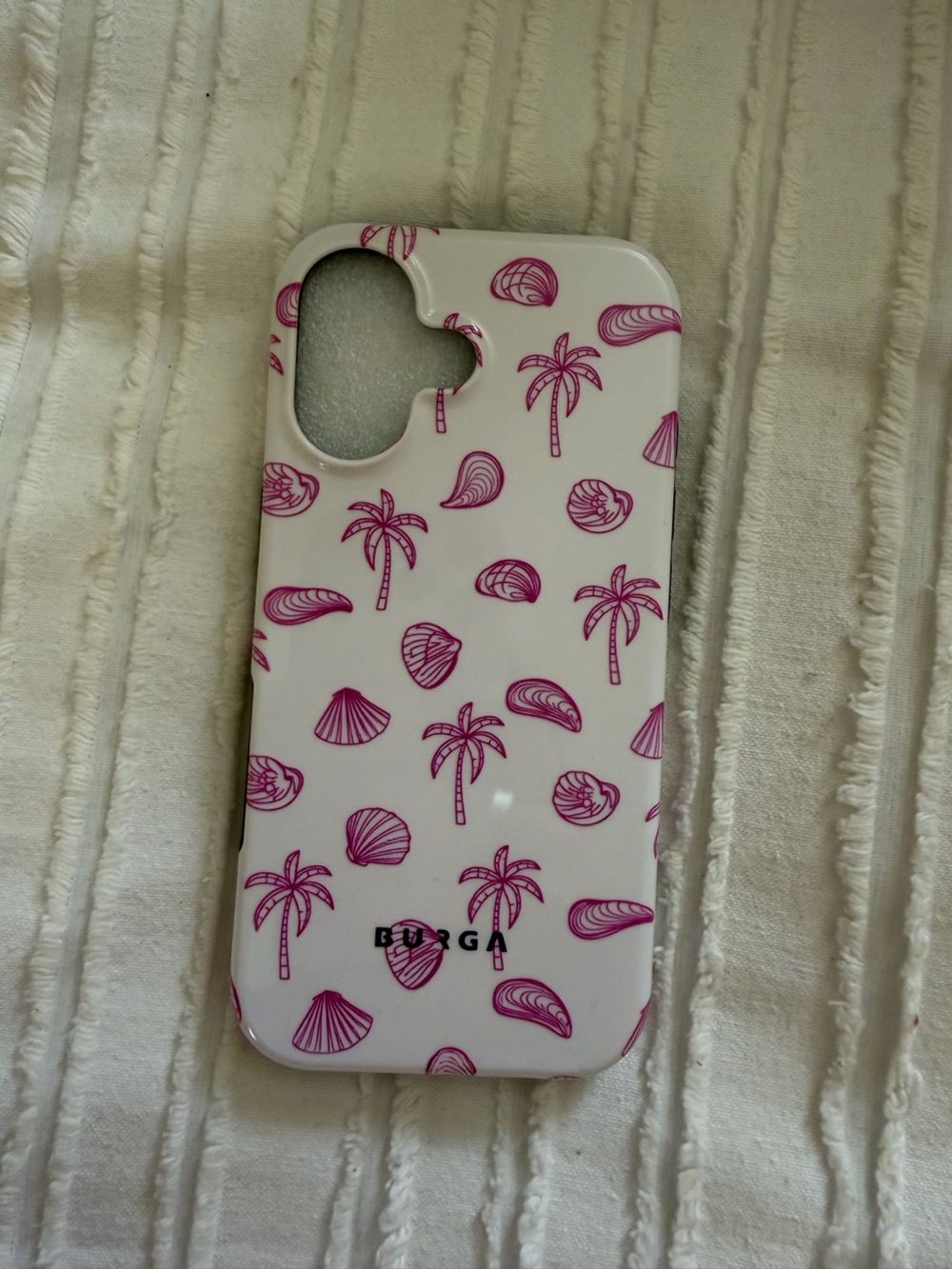 Shell & Palm Printed Phone Case - White with Pink Accents